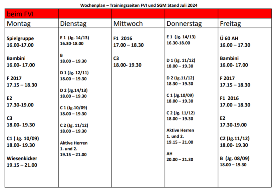 Trainingsplan FV Ingersheim